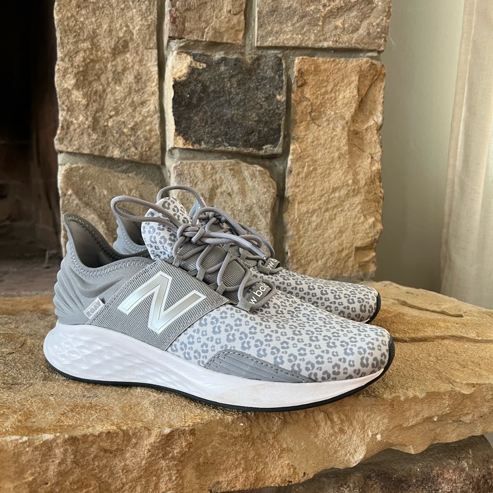 New Balance Gray Leopard Print Sneakers